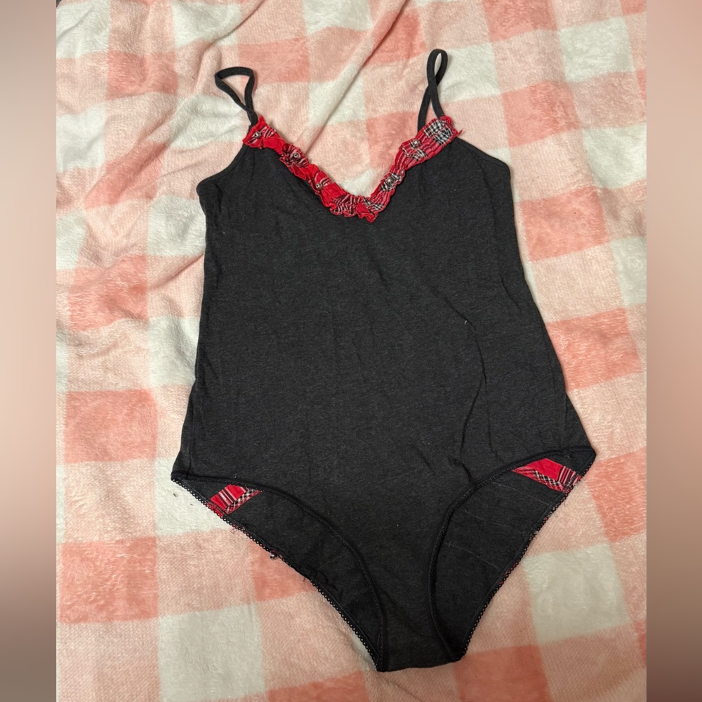 NWOT Victorias Secret Gray and Christmas Plaid Bodysuit